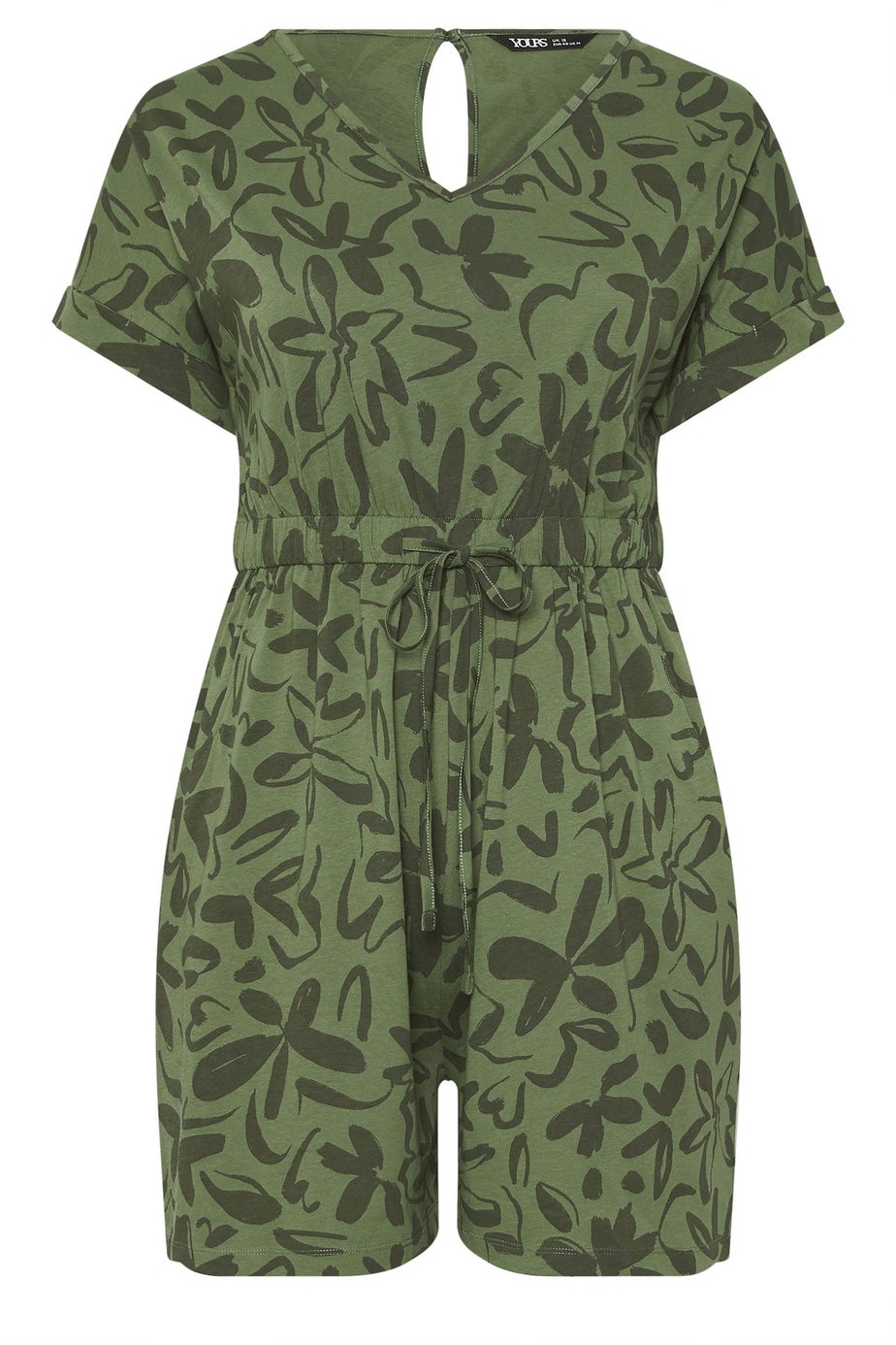 YOURS Curve Khaki Green Floral Print Cotton Playsuit