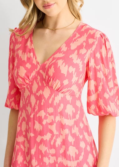 Gini London Pink Animal Print Viscose Midi Dress