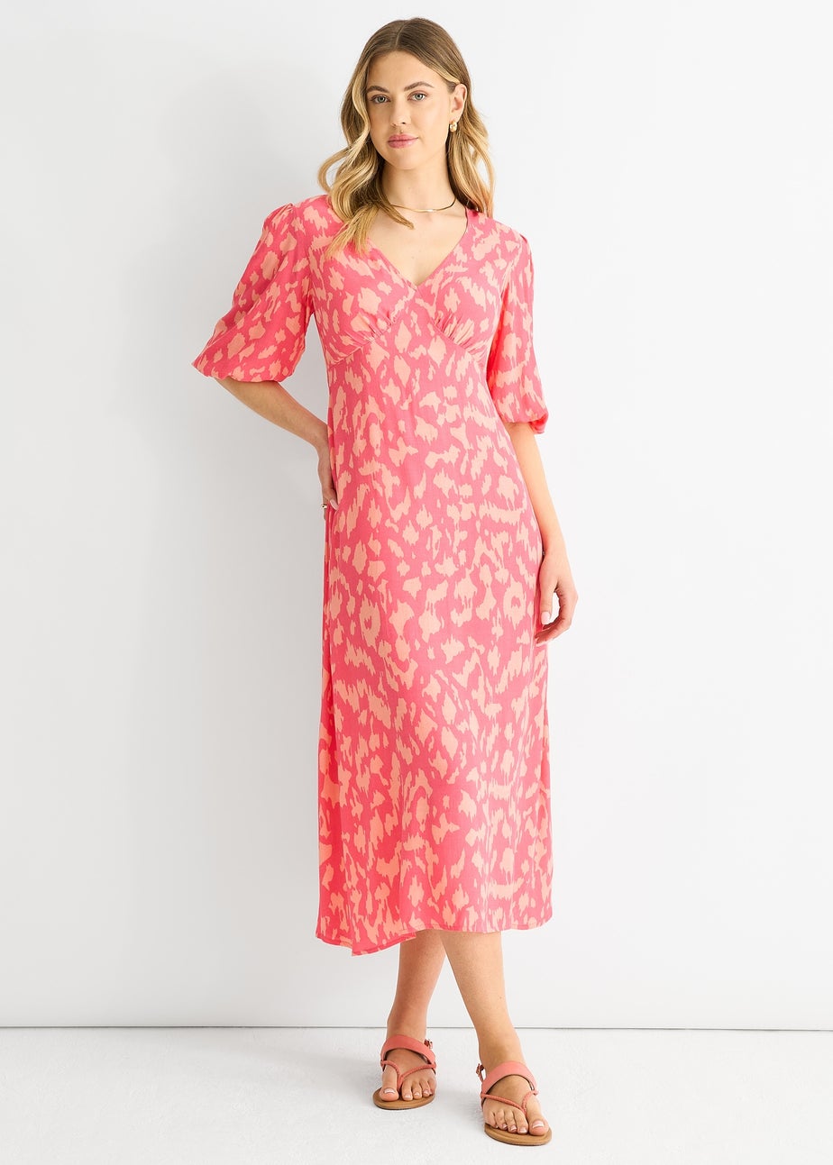Gini London Pink Animal Print Viscose Midi Dress