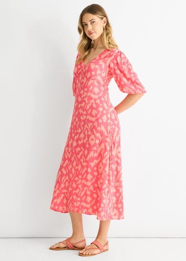 Gini London Pink Animal Print Viscose Midi Dress