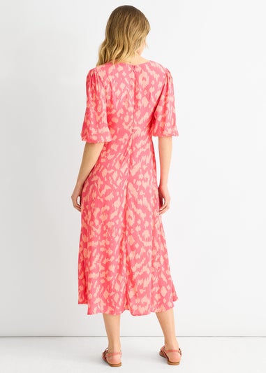 Gini London Pink Animal Print Viscose Midi Dress