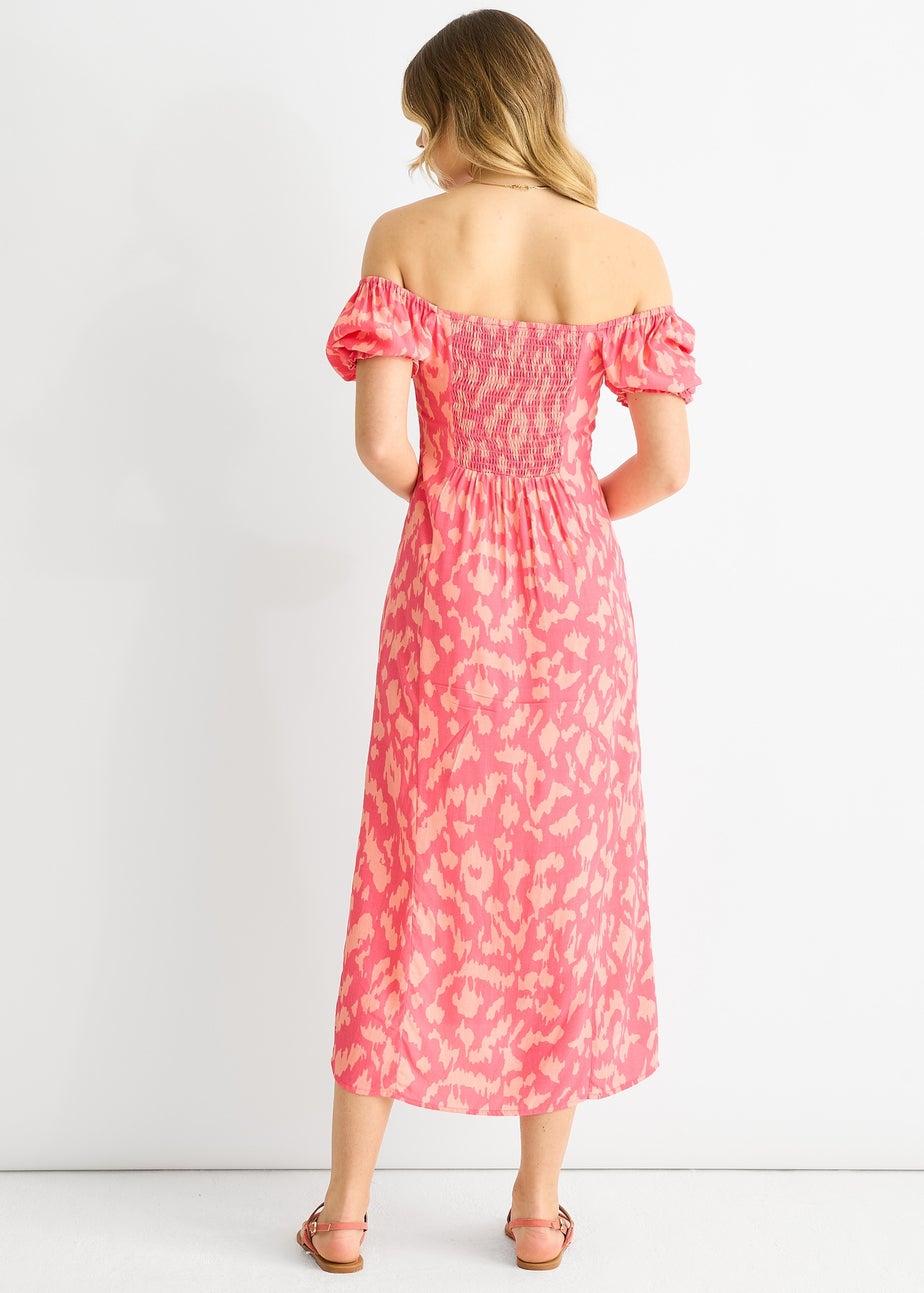 Gini London Pink Animal Print Square Neck Viscose Midi Dress