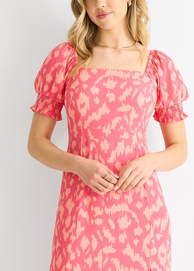 Gini London Pink Animal Print Square Neck Viscose Midi Dress