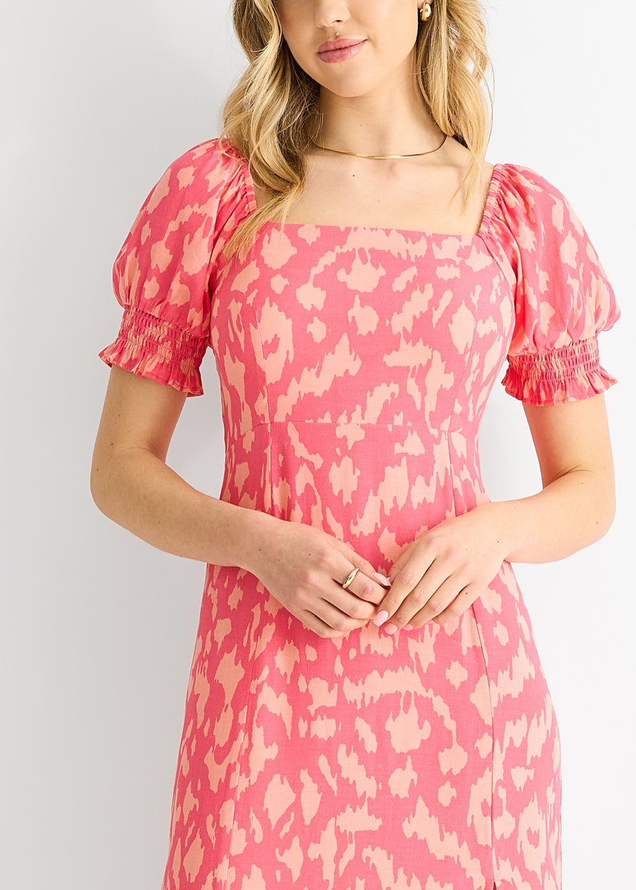 Gini London Pink Animal Print Square Neck Viscose Midi Dress