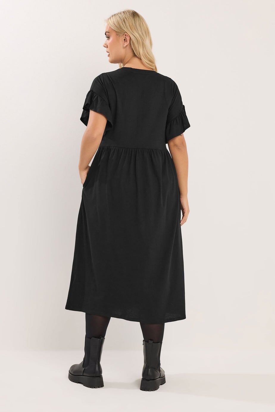 Yours Curve Black Cotton Frill Sleeve Midaxi Dress