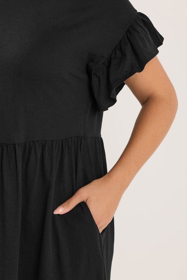 Yours Curve Black Cotton Frill Sleeve Midaxi Dress