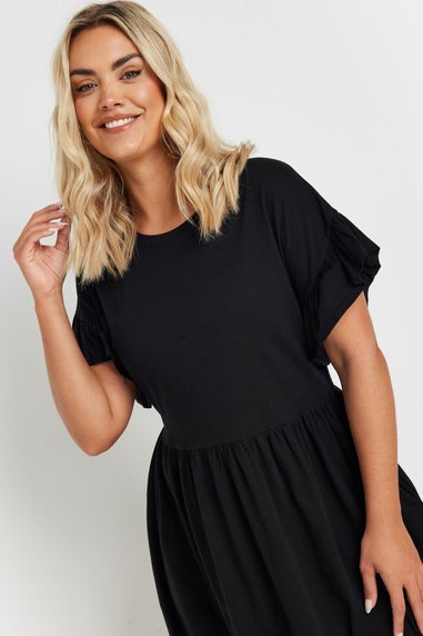 Yours Curve Black Cotton Frill Sleeve Midaxi Dress
