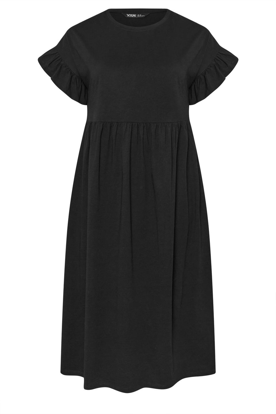 Yours Curve Black Cotton Frill Sleeve Midaxi Dress