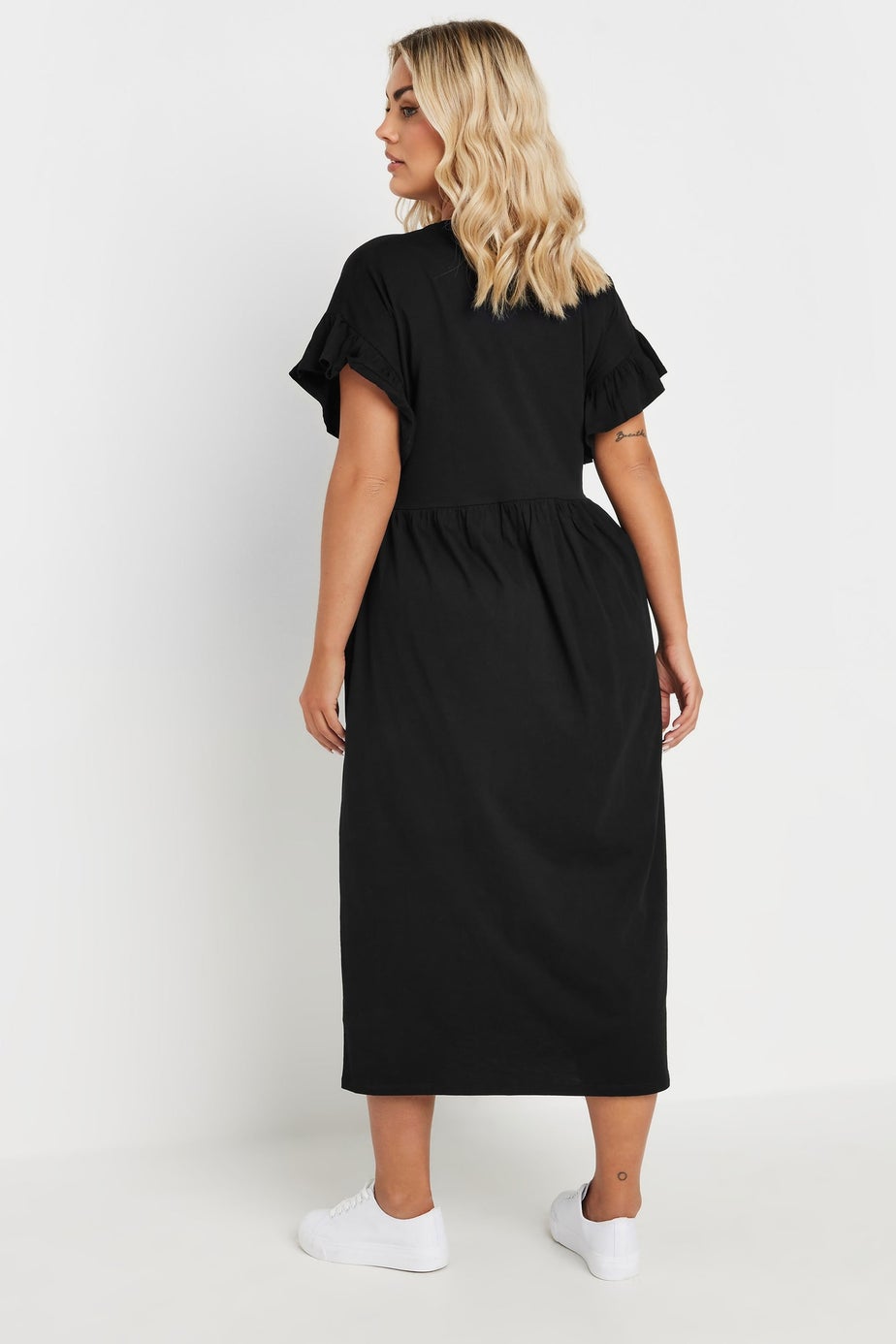 Yours Curve Black Cotton Frill Sleeve Midaxi Dress