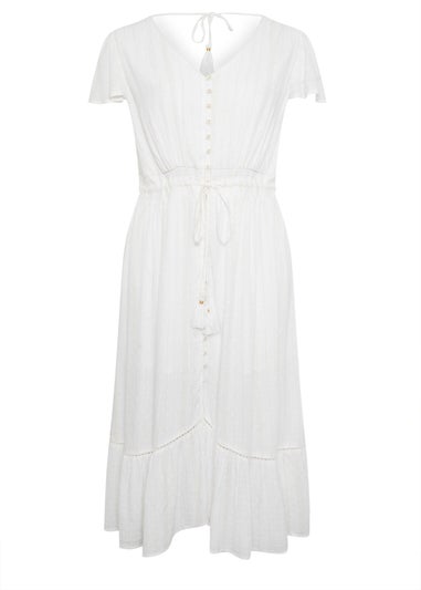 Yours Curve White Dobby Tie Front Maxi Dress