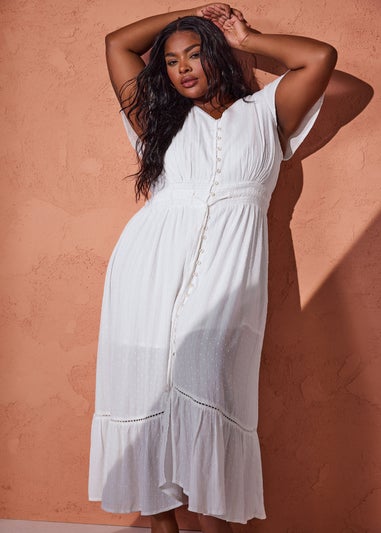 Yours Curve White Dobby Tie Front Maxi Dress