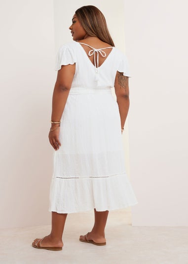 Yours Curve White Dobby Tie Front Maxi Dress