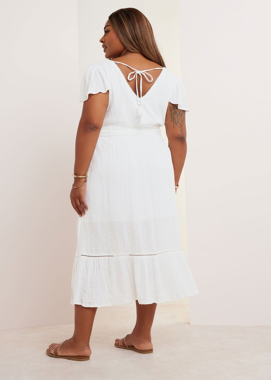 Yours Curve White Dobby Tie Front Maxi Dress