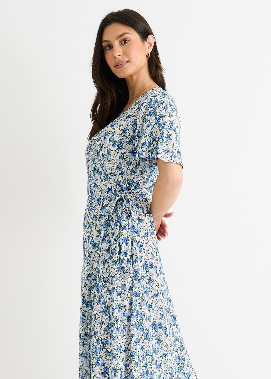 Gini London Blue Floral Wrap Midi Dress