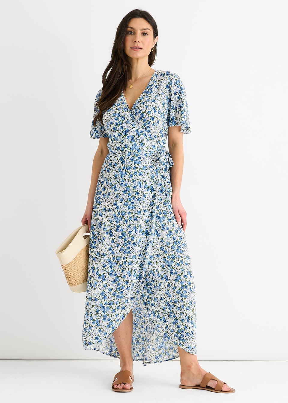 Gini London Blue Floral Wrap Midi Dress