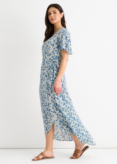 Gini London Blue Floral Wrap Midi Dress