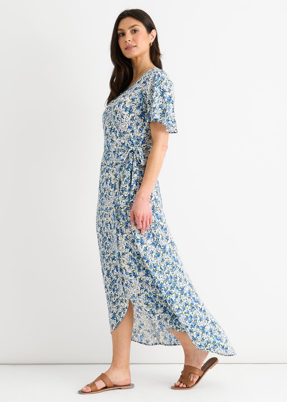 Gini London Blue Floral Wrap Midi Dress
