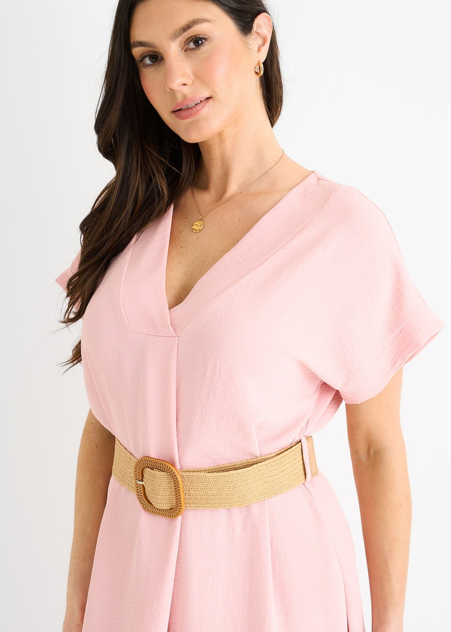 Gini London Blush Pink Air Flow Belted Oversized Dress
