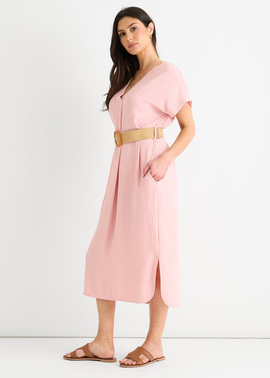 Gini London Blush Pink Air Flow Belted Oversized Dress