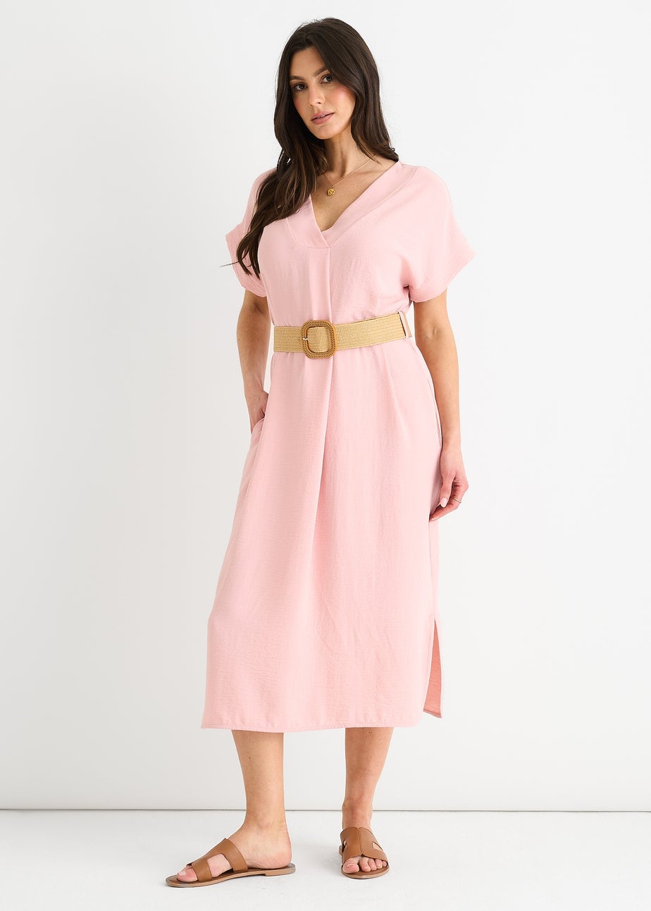 Gini London Blush Pink Air Flow Belted Oversized Dress