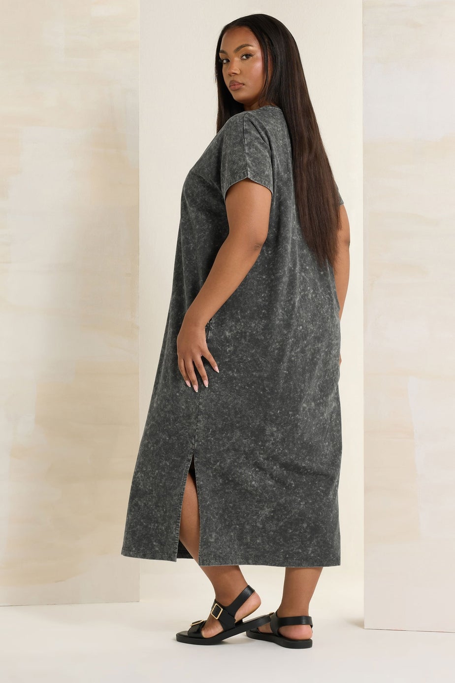 Yours Curve Grey Acid Wash Heavyweight Throw On Dress