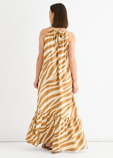 Gini London Brown Zebra Print Halter Neck Maxi Dress