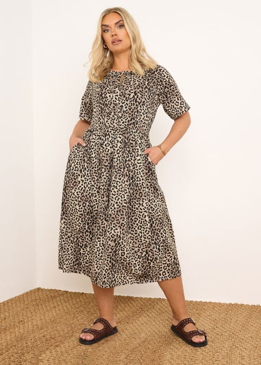 Yours Curve Brown Leopard Print Bow Tie Front Dress