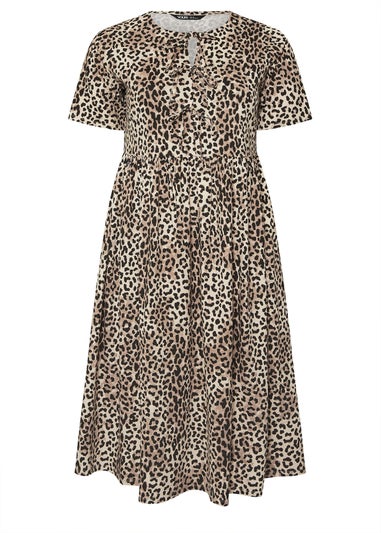 Yours Curve Brown Leopard Print Bow Tie Front Dress