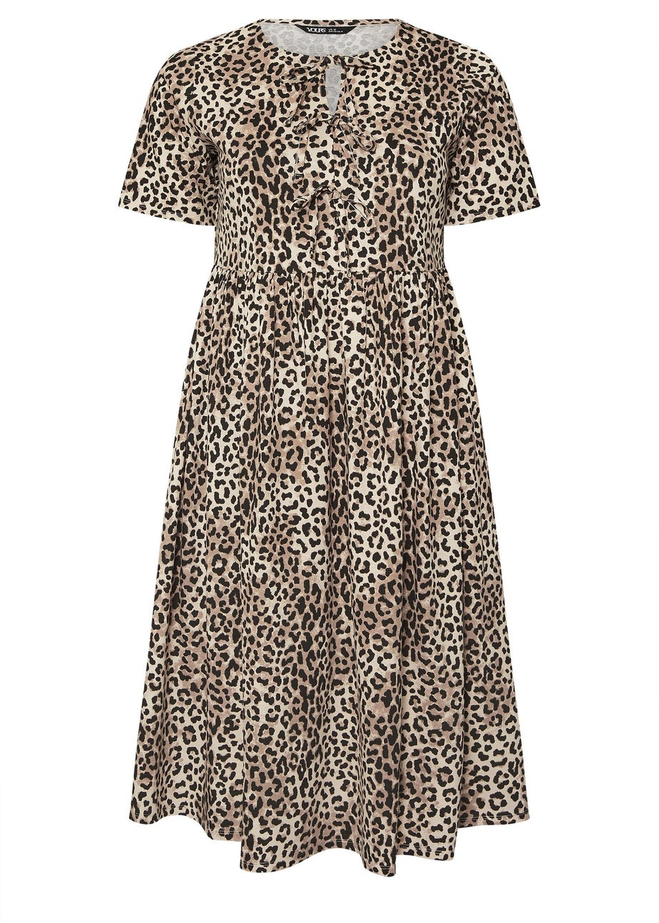 Yours Curve Brown Leopard Print Bow Tie Front Dress