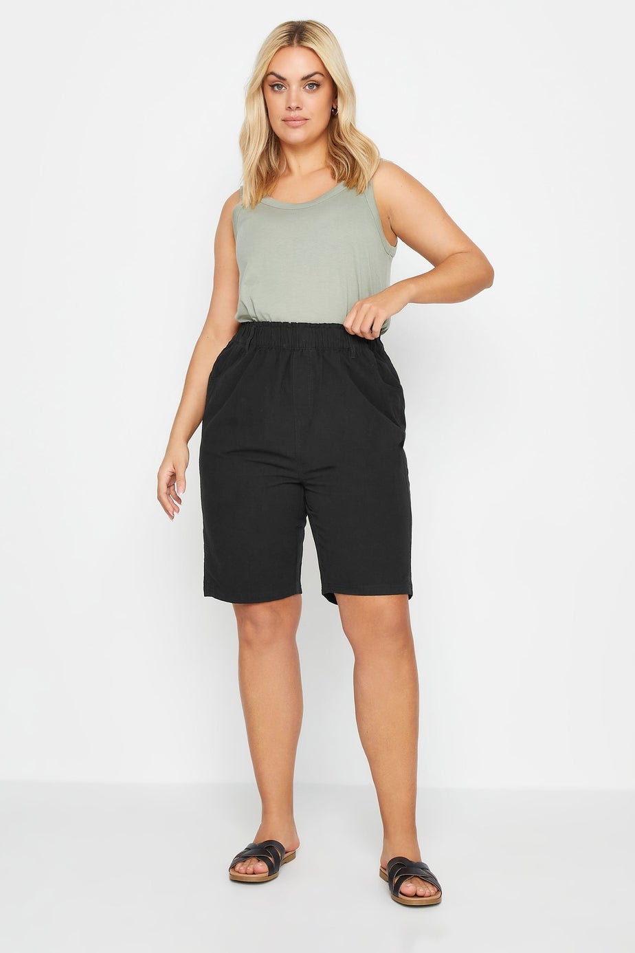 Yours Curve Black Elasticated Cool Cotton Shorts