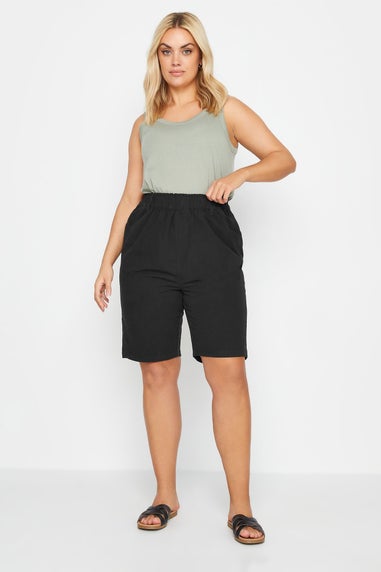 Yours Curve Black Elasticated Cool Cotton Shorts