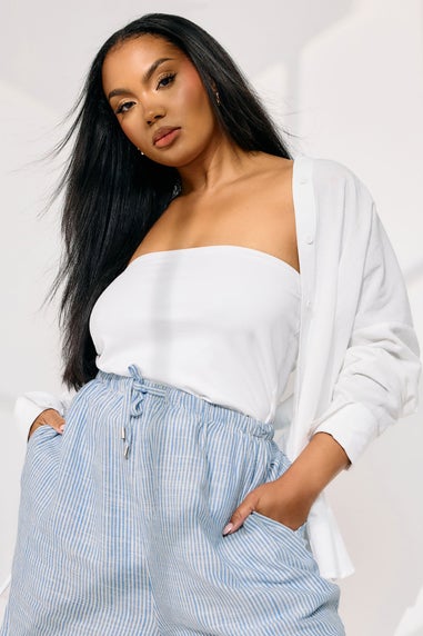 Yours Curve Blue Stripe Tie Front Linen Shorts