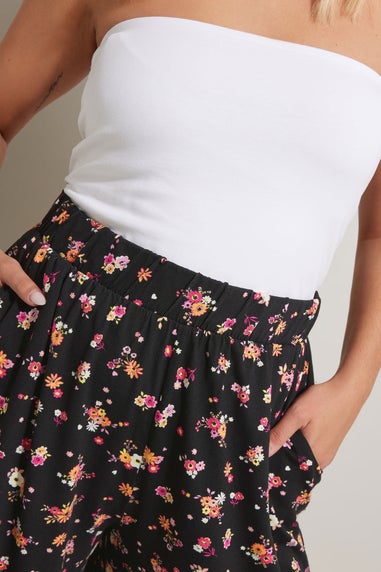 Yours Curve Black Floral Print Jersey Shorts