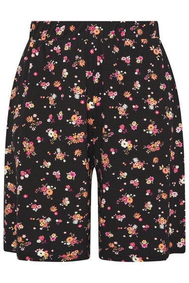 Yours Curve Black Floral Print Jersey Shorts