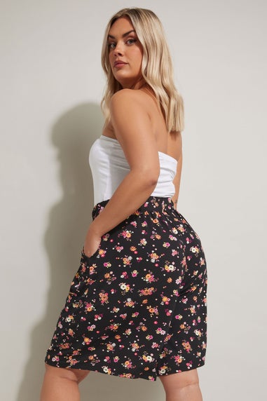 Yours Curve Black Floral Print Jersey Shorts