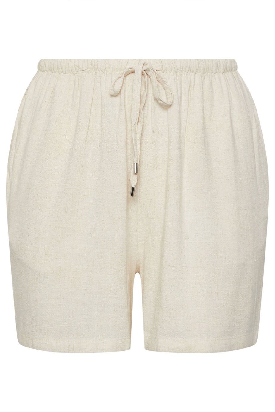 Yours Curve Natural Brown Tie Front Linen Shorts