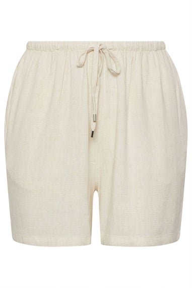 Yours Curve Natural Brown Tie Front Linen Shorts