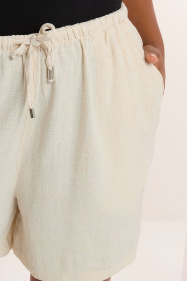 Yours Curve Natural Brown Tie Front Linen Shorts
