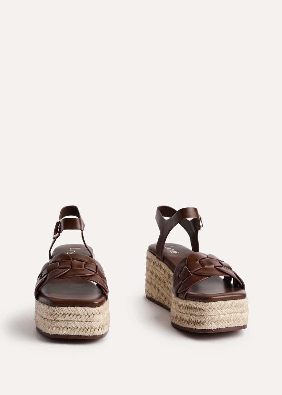 Linzi Grazia Brown Faux Leather Plaited Platform Wedge