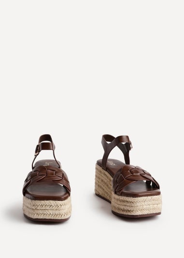 Linzi Grazia Brown Faux Leather Plaited Platform Wedge