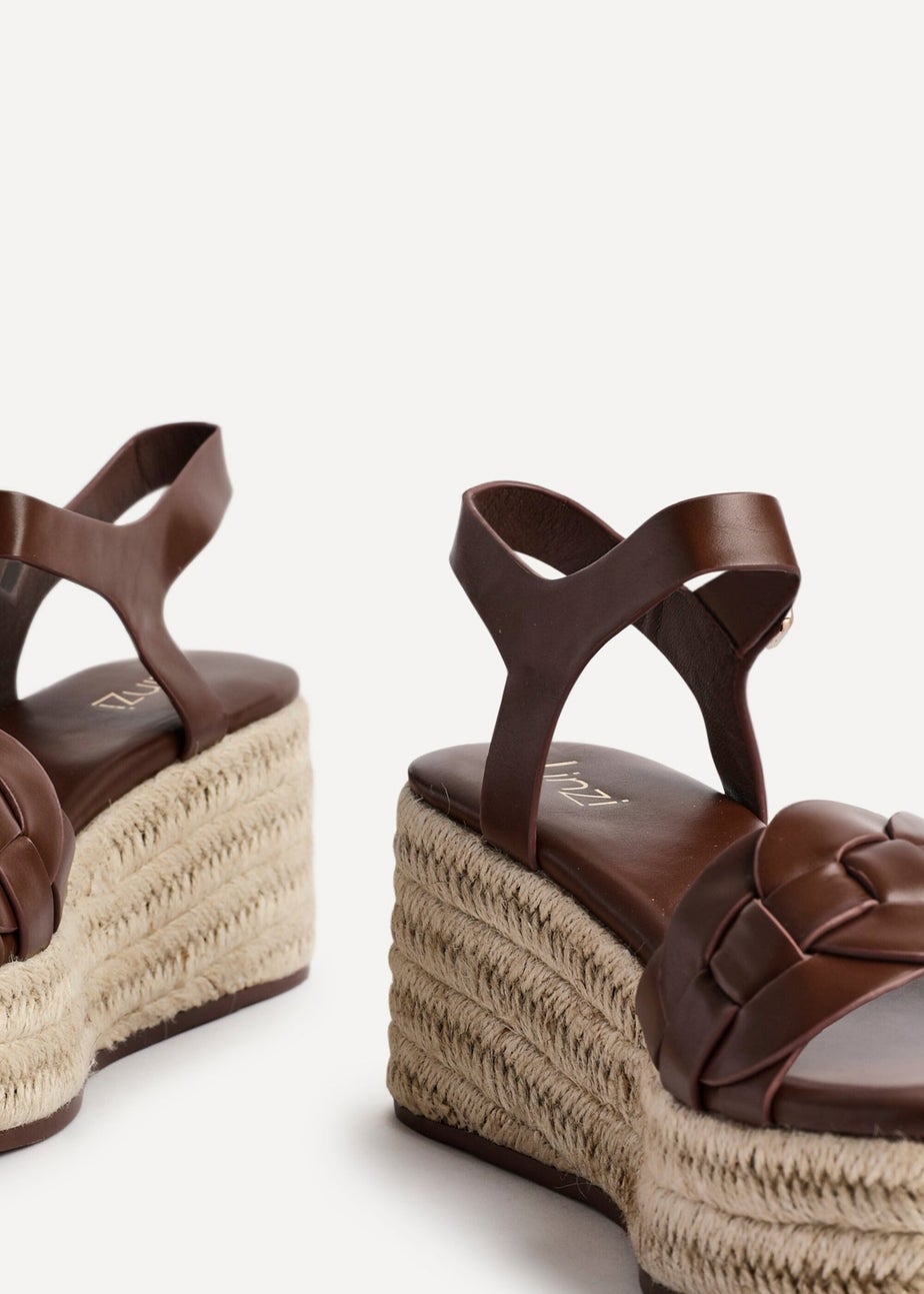 Linzi Grazia Brown Faux Leather Plaited Platform Wedge