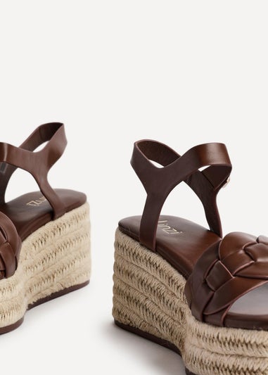 Linzi Grazia Brown Faux Leather Plaited Platform Wedge