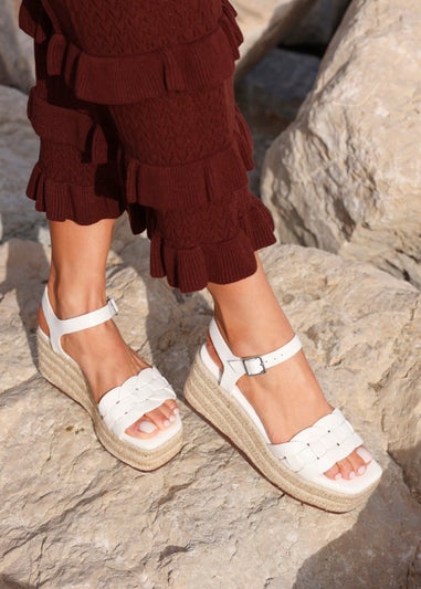 Linzi Grazia White Faux Leather Plaited Platform Wedge
