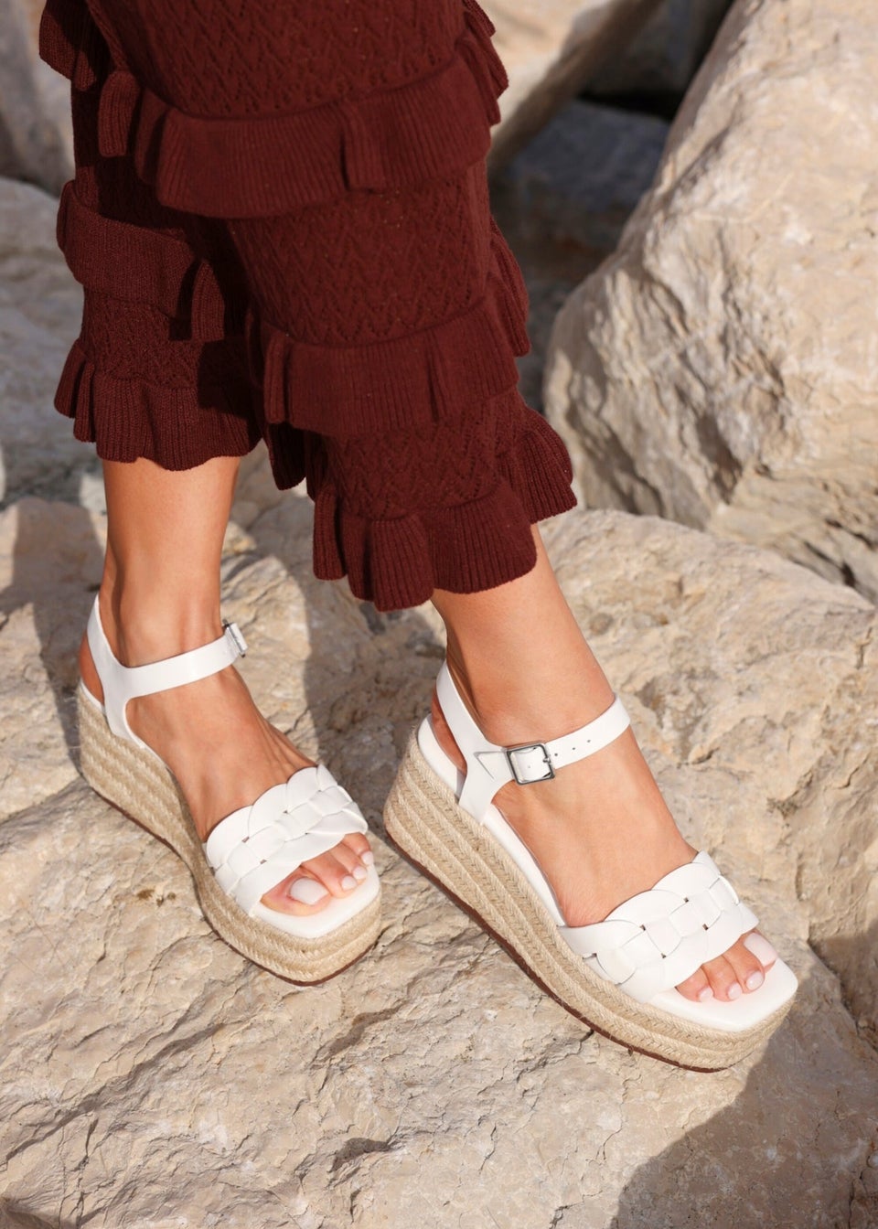 Linzi Grazia White Faux Leather Plaited Platform Wedge