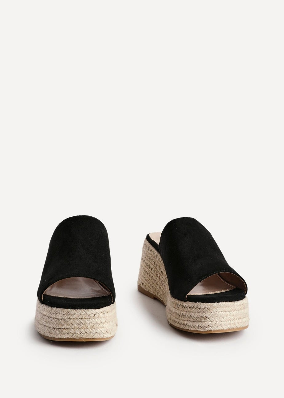 Linzi Espresso Black Espadrille Mule Wedges