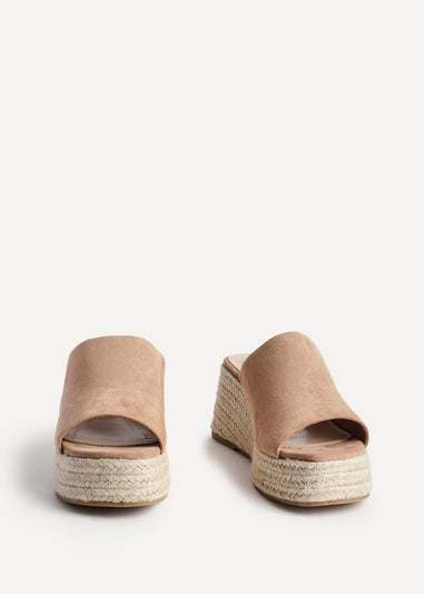 Linzi Espresso Camel Faux Suede Espadrille Inspired Mule Wedges