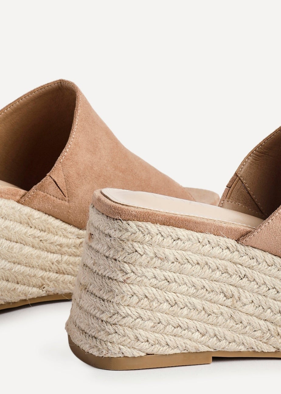 Linzi Espresso Camel Faux Suede Espadrille Inspired Mule Wedges