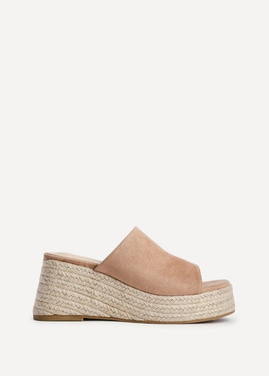 Linzi Espresso Camel Faux Suede Espadrille Inspired Mule Wedges