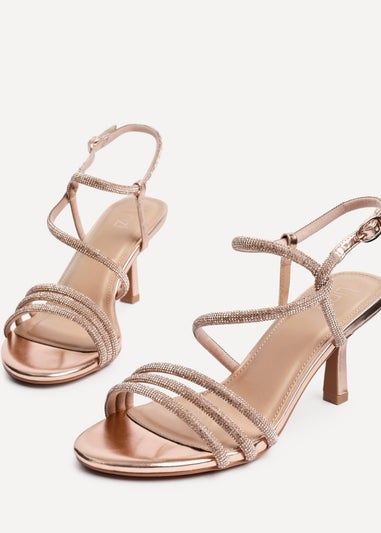 Linzi Charm Pink Faux Leather Strappy Diamante Heeled Sandal