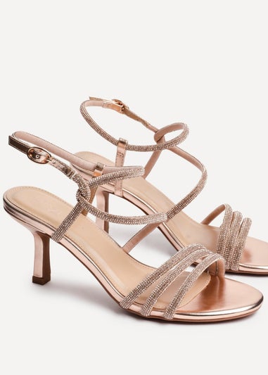 Linzi Charm Pink Faux Leather Strappy Diamante Heeled Sandal
